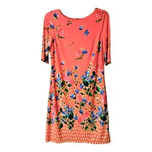 Eliza J Floral Border Print Sheath Dress in Coral Size 6